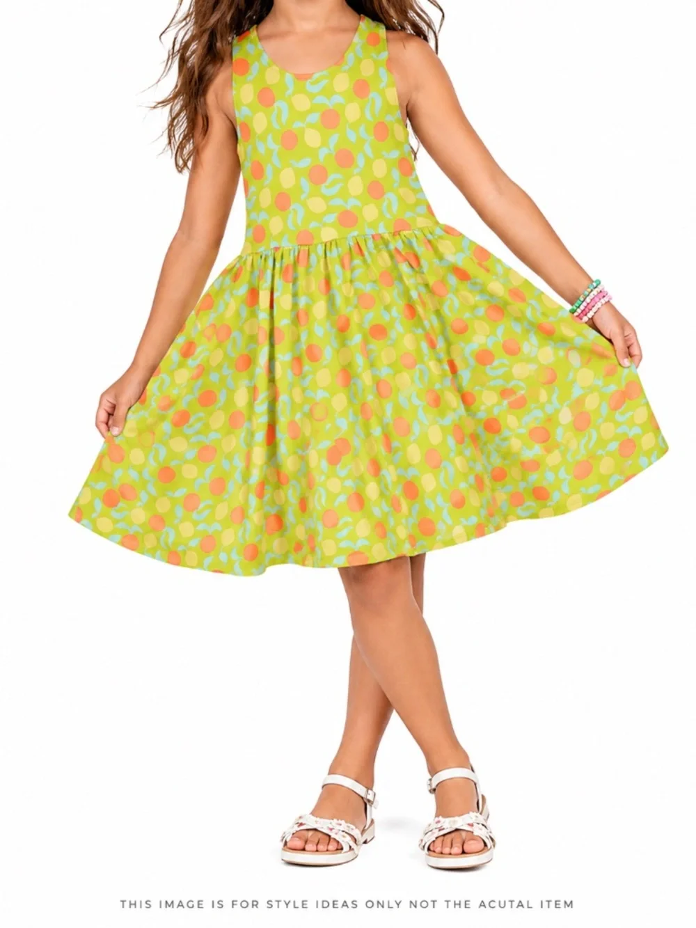 Hanna Andersson Citrus Print Cross Back Dress Girls Size 8 Fruit Print